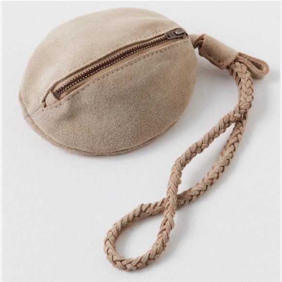 Free People Handbags - NWT Free People Natural Suede Kingsley Wristlet. zipper closure, braided strap.